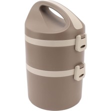 Vagonlife Bento 1800ML Lunchbox 2 Katlı 4-6 Saat Sıcak/soğuk Termos Özellikli Çelik Sefer Tası Yemek Kutusu (Kahverengi)
