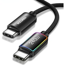 Rocoren 240W Type-C To Type-C Rgb Aydınlatmalı Örgülü Şarj ve Data Kablosu 3 Metre