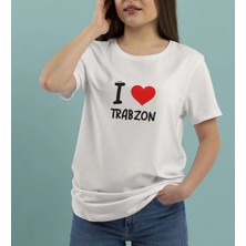 Bk Gift I Love Trabzon Tasarımlı Kadın Yuvarlak Yaka Tişört-1 Xxx Large