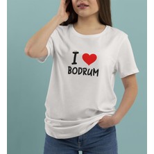 Bk Gift I Love Bodrum Tasarımlı Kadın Yuvarlak Yaka Tişört-1 Large