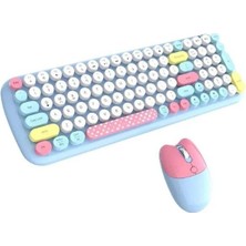 Geezer Kablosuz Klavye ve Mouse Set Renkli Sevimli 100 Tuşlu Pc Notebook Laptop Uyumlu Klavye ve Fare Ev Ofis Için