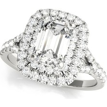Lial Diamond Zümrüt Kesim Halo Dört Tırnaklı Yüzük, 1 Karat Merkez Taşlı Laboratuvar Pırlanta Yüzük, 14 Ayar Beyaz Altın, BV50951