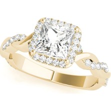 Lial Diamond Prenses Kesim Halo Burgu Kollu Yüzük, 1 Karat Merkez Taşlı Laboratuvar Pırlanta Yüzük, 14 Ayar Sarı Altın, BV51082