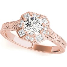 Lial Diamond Vintage Sekiz Tırnaklı Pırlanta Yüzük, 1 Karat Merkez Taşlı Laboratuvar Pırlanta Yüzük, 14 Ayar Rose Altın, BV84897