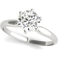 Lial Diamond Yuvarlak Kesim Tektaş Altı Tırnaklı Yüzük, 1 Karat Merkez Taşlı Laboratuvar Pırlanta Yüzük, 14 Ayar Beyaz Altın, BVF1620