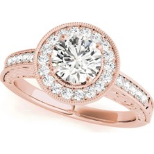 Lial Diamond Yuvarlak Kesim Halo Kanal Montürlü Yüzük, 1 Karat Merkez Taşlı Laboratuvar Pırlanta Yüzük, 14 Ayar Rose Altın, BV84509