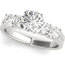 Lial Diamond Yuvarlak Kesim Tektaş Yan Taşlı Yüzük, 1 Karat Merkez Taşlı Laboratuvar Pırlanta Yüzük, 14 Ayar Beyaz Altın, BV50602