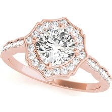 Lial Diamond Yastık Kesim Halo Dalgalı Montürlü Yüzük, 1 Karat Merkez Taşlı Laboratuvar Pırlanta Yüzük, 14 Ayar Rose Altın, BV84996