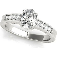 Lial Diamond Oval Kesim Vintage Dört Tırnaklı Pırlanta Yüzük, 1 Karat Merkez Taşlı Laboratuvar Pırlanta Yüzük, 14 Ayar Beyaz Altın, BV82898