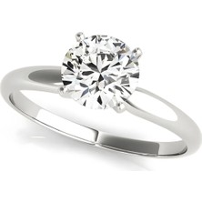 Lial Diamond Yuvarlak Kesim Tektaş Dört Tırnaklı Yüzük, 1 Karat Merkez Taşlı Laboratuvar Pırlanta Yüzük, 14 Ayar Beyaz Altın, BVF1619