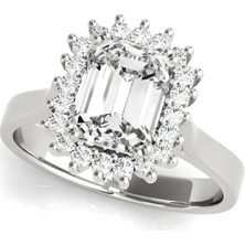 Lial Diamond Zümrüt Kesim Halo Yüzük, 1 Karat Merkez Taşlı Laboratuvar Pırlanta Yüzük, 14 Ayar Beyaz Altın, BV81585