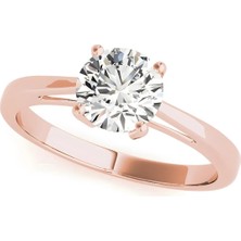 Lial Diamond Yuvarlak Kesim Tektaş Dört Tırnaklı Yüzük, 1 Karat Merkez Taşlı Laboratuvar Pırlanta Yüzük, 14 Ayar Rose Altın, BV82892