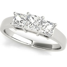 Lial Diamond Prenses Kesim Üçtaş Yüzük, 1 Karat Merkez Taşlı Laboratuvar Pırlanta Yüzük, 14 Ayar Beyaz Altın, BV81883