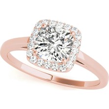 Lial Diamond Yastık Kesim Halo Yüzük, 1 Karat Merkez Taşlı Laboratuvar Pırlanta Yüzük, 14 Ayar Rose Altın, BV50918