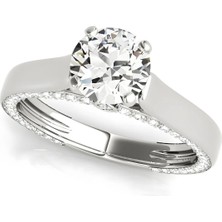 Lial Diamond Yuvarlak Kesim Tektaş Yan Taşlı Yüzük, 1 Karat Merkez Taşlı Laboratuvar Pırlanta Yüzük, 14 Ayar Beyaz Altın, BV84306