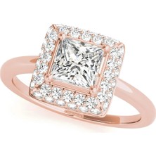 Lial Diamond Prenses Kesim Halo Yüzük, 1 Karat Merkez Taşlı Laboratuvar Pırlanta Yüzük, 14 Ayar Rose Altın, BV50565