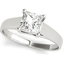 Lial Diamond Prenses Kesim Tektaş Yüzük, 1 Karat Merkez Taşlı Laboratuvar Pırlanta Yüzük, 14 Ayar Beyaz Altın, BV83765
