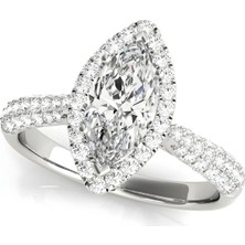 Lial Diamond Markiz Kesim Halo Çok Sıralı Yüzük, 1 Karat Merkez Taşlı Laboratuvar Pırlanta Yüzük, 14 Ayar Beyaz Altın, BV51015