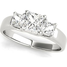 Lial Diamond Prenses Kesim Üçtaş Yüzük, 1 Karat Merkez Taşlı Laboratuvar Pırlanta Yüzük, 14 Ayar Beyaz Altın, BV82571