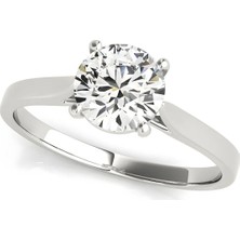 Lial Diamond Yuvarlak Kesim Tektaş Dört Tırnaklı Yüzük, 1 Karat Merkez Taşlı Laboratuvar Pırlanta Yüzük, 14 Ayar Beyaz Altın, BV51089