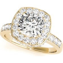Lial Diamond Yastık Kesim Halo Kanal Montürlü Yüzük, 1 Karat Merkez Taşlı Laboratuvar Pırlanta Yüzük, 14 Ayar Sarı Altın, BV83502