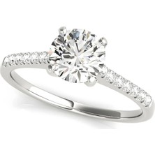Lial Diamond Yuvarlak Kesim Tektaş Yan Taşlı Yüzük, 1 Karat Merkez Taşlı Laboratuvar Pırlanta Yüzük, 14 Ayar Beyaz Altın, BV50804