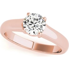 Lial Diamond Yuvarlak Kesim Tektaş Dört Tırnaklı Yüzük, 1 Karat Merkez Taşlı Laboratuvar Pırlanta Yüzük, 14 Ayar Rose Altın, BV83335