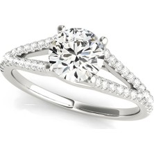 Lial Diamond Yuvarlak Kesim Tektaş Yan Taşlı Yüzük, 1 Karat Merkez Taşlı Laboratuvar Pırlanta Yüzük, 14 Ayar Beyaz Altın, BV50774