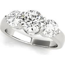 Lial Diamond Yuvarlak Kesim Üçtaş Yüzük, 1 Karat Merkez Taşlı Laboratuvar Pırlanta Yüzük, 14 Ayar Beyaz Altın, BV82950