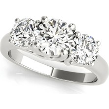 Lial Diamond Yuvarlak Kesim Üçtaş Yüzük, 1 Karat Merkez Taşlı Laboratuvar Pırlanta Yüzük, 14 Ayar Beyaz Altın, BV81978