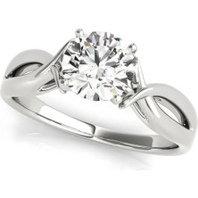 Lial Diamond Yuvarlak Kesim Tektaş Burgu Kollu Yüzük, 1 Karat Merkez Taşlı Laboratuvar Pırlanta Yüzük, 14 Ayar Beyaz Altın, BV83517