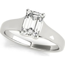 Lial Diamond Zümrüt Kesim Tektaş Yüzük, 1 Karat Merkez Taşlı Laboratuvar Pırlanta Yüzük, 14 Ayar Beyaz Altın, BV82654