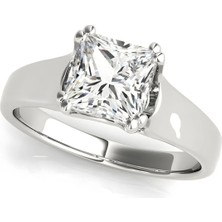 Lial Diamond Prenses Kesim Tektaş Yüzük, 1 Karat Merkez Taşlı Laboratuvar Pırlanta Yüzük, 14 Ayar Beyaz Altın, BV82886