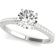 Lial Diamond Yuvarlak Kesim Tektaş Yan Taşlı Yüzük, 1 Karat Merkez Taşlı Laboratuvar Pırlanta Yüzük, 14 Ayar Beyaz Altın, BV50367