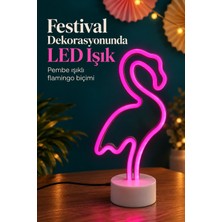 sbodurhome Flamingo Neon Lamba Beyaz Gövdeli Yuvarlak Tabanlı