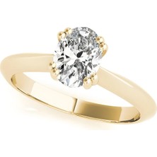 Lial Diamond Oval Kesim Tektaş Yüzük, 1 Karat Merkez Taşlı Laboratuvar Pırlanta Yüzük, 14 Ayar Sarı Altın, BV82854