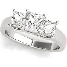Lial Diamond Prenses Kesim Üçtaş Yüzük, 1 Karat Merkez Taşlı Laboratuvar Pırlanta Yüzük, 14 Ayar Beyaz Altın, BV83628