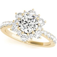 Lial Diamond Yuvarlak Kesim Halo Yüzük, 1 Karat Merkez Taşlı Laboratuvar Pırlanta Yüzük, 14 Ayar Sarı Altın, BV50834