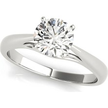 Lial Diamond Yuvarlak Kesim Tektaş Yüzük, 1 Karat Merkez Taşlı Laboratuvar Pırlanta Yüzük, 14 Ayar Beyaz Altın, BV50396