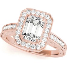 Lial Diamond Zümrüt Kesim Halo Kanal Montürlü Yüzük, 1 Karat Merkez Taşlı Laboratuvar Pırlanta Yüzük, 14 Ayar Rose Altın, BV84511