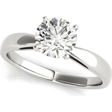 Lial Diamond Yuvarlak Kesim Tektaş Yüzük, 1 Karat Merkez Taşlı Laboratuvar Pırlanta Yüzük, 14 Ayar Beyaz Altın, BV82858