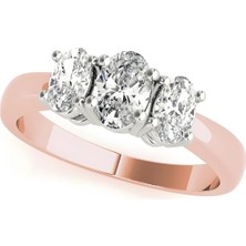 Lial Diamond Oval Kesim Üçtaş Yüzük, 1 Karat Merkez Taşlı Laboratuvar Pırlanta Yüzük, 14 Ayar Rose Altın, BV81979