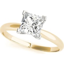 Lial Diamond Prenses Kesim Tektaş Yüzük, 1 Karat Merkez Taşlı Laboratuvar Pırlanta Yüzük, 14 Ayar Sarı Altın, BVF1627