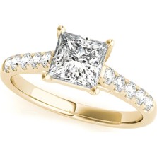 Lial Diamond Prenses Kesim Tektaş Yan Taşlı Yüzük, 1 Karat Merkez Taşlı Laboratuvar Pırlanta Yüzük, 14 Ayar Sarı Altın, BV82857