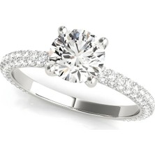 Lial Diamond Yuvarlak Kesim Tektaş Yan Taşlı Yüzük, 1 Karat Merkez Taşlı Laboratuvar Pırlanta Yüzük, 14 Ayar Beyaz Altın, BV51091