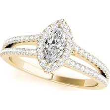 Lial Diamond Markiz Kesim Halo Iki Tırnaklı Yüzük, 1 Karat Merkez Taşlı Laboratuvar Pırlanta Yüzük, 14 Ayar Sarı Altın, BV50853