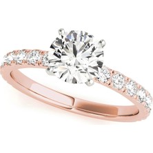 Lial Diamond Yuvarlak Kesim Tektaş Yan Taşlı Yüzük, 1 Karat Merkez Taşlı Laboratuvar Pırlanta Yüzük, 14 Ayar Rose Altın, BV84842