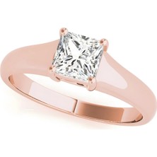 Lial Diamond Prenses Kesim Tektaş Yüzük, 1 Karat Merkez Taşlı Laboratuvar Pırlanta Yüzük, 14 Ayar Rose Altın, BV83375
