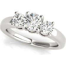 Lial Diamond Yuvarlak Kesim Üçtaş Yüzük, 1 Karat Merkez Taşlı Laboratuvar Pırlanta Yüzük, 14 Ayar Beyaz Altın, BV81881