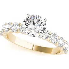 Lial Diamond Yuvarlak Kesim Tektaş Yan Taşlı Yüzük, 1 Karat Merkez Taşlı Laboratuvar Pırlanta Yüzük, 14 Ayar Sarı Altın, BV50631